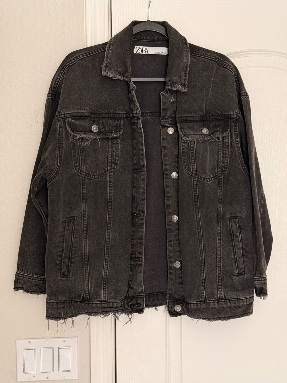 Zara Distressed Oversized Denim Jacket Washed Black Women’s M